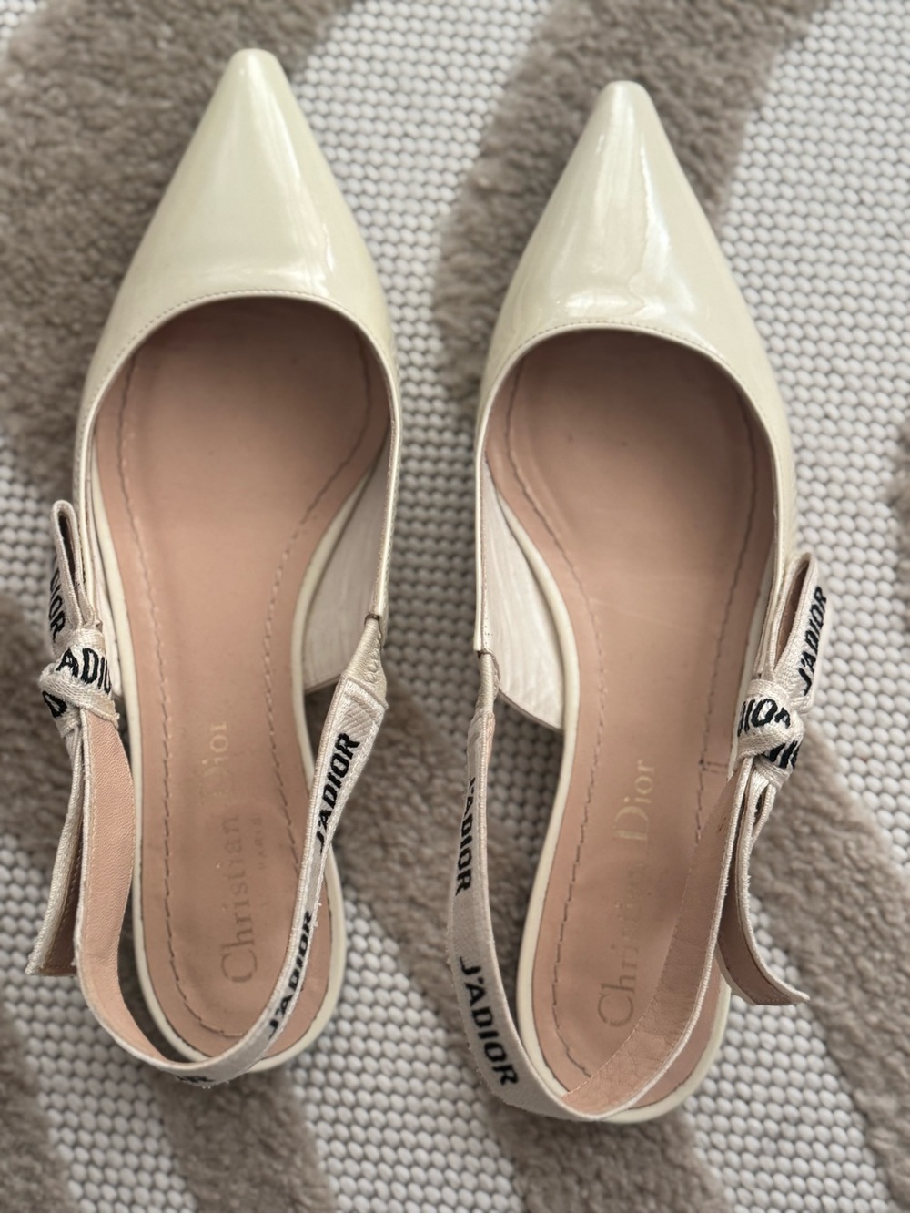 Dior Cream Pointed Slingback Flats with J'ADIOR Strap - Picture 6 of 6